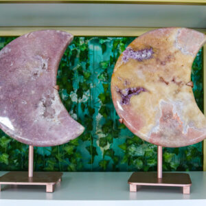 Natural Pink Amethyst Moon with Metal Stand