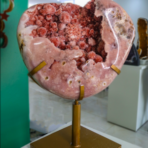 Pink Amethyst Heart on Metal Stand