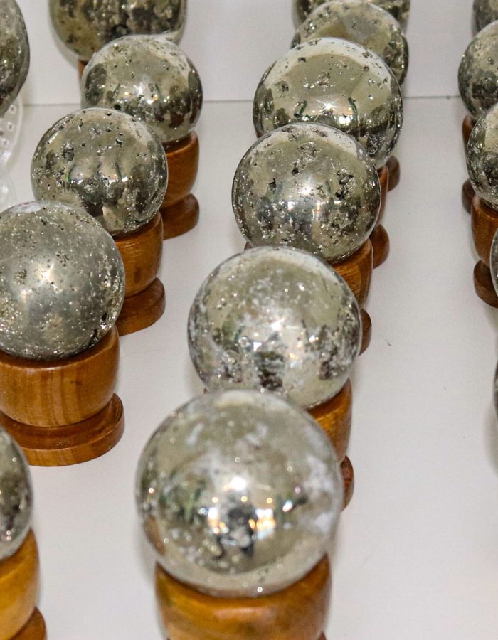 Natural Pyrite Sphere with Wooden Stand