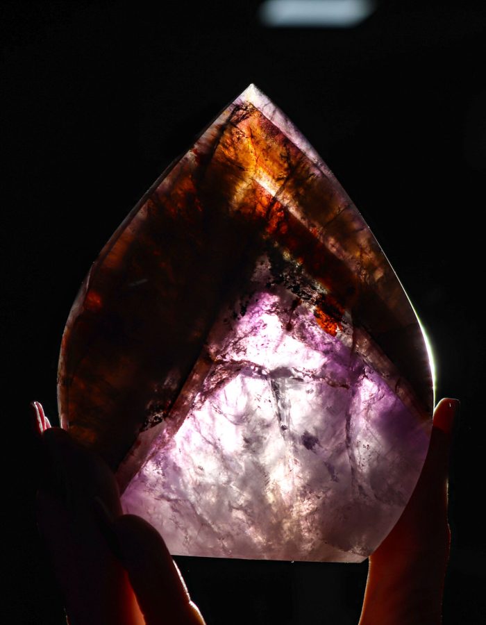Natural Super Seven Polished Crystal with Multimineral Formation and High Transparency