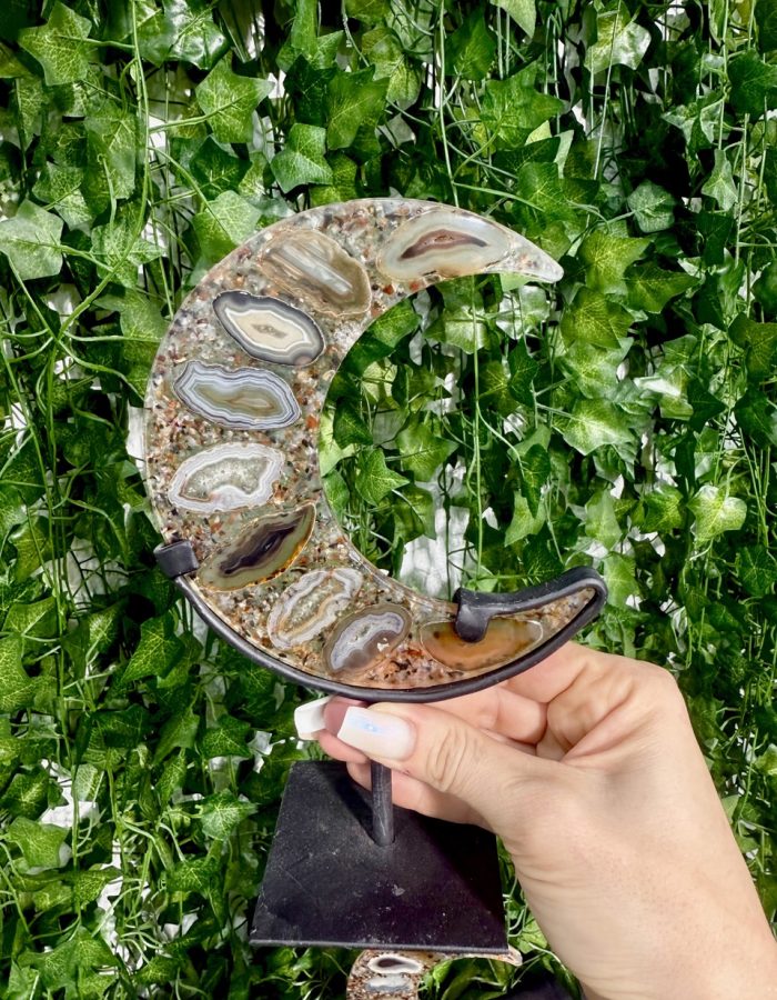 Agate Resin Moon on Stand