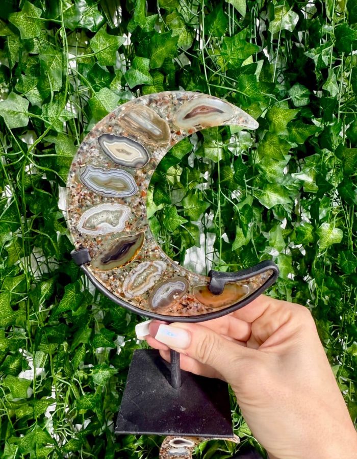 Agate Resin Moon on Stand