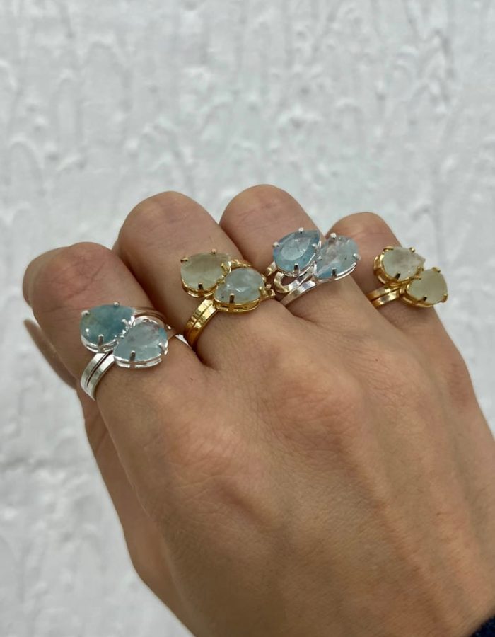 Adjustable Aquamarine Quartz Dual Rings