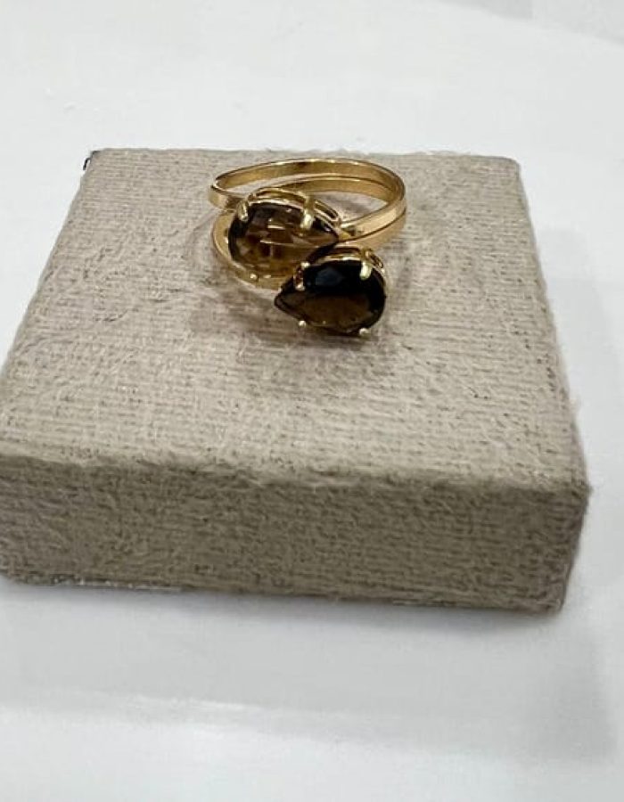 Adjustable Smokey Quartz Dual Rings