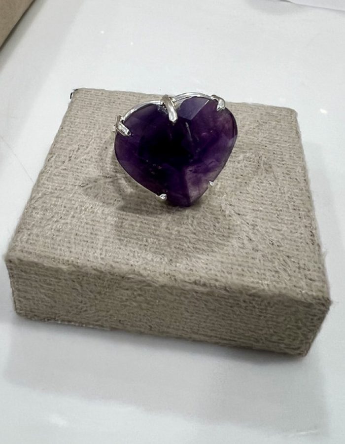 Adjustable Faceted Amethyst Heart Rings