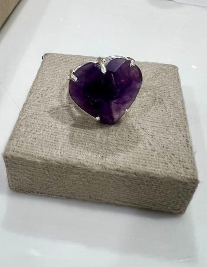 Adjustable Faceted Amethyst Heart Rings