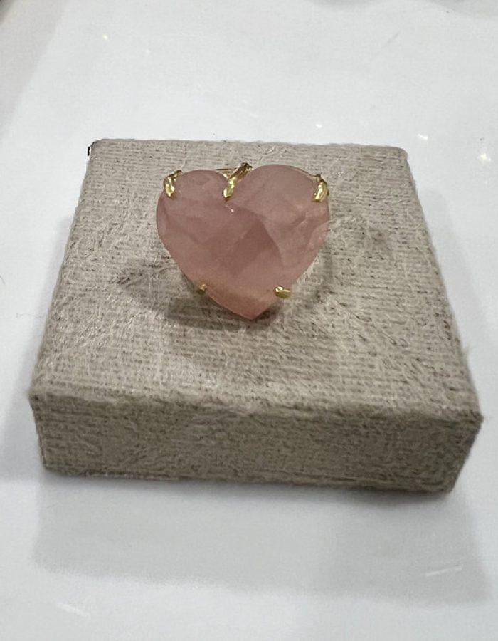 Adjustable Faceted Rose Quartz Heart Rings