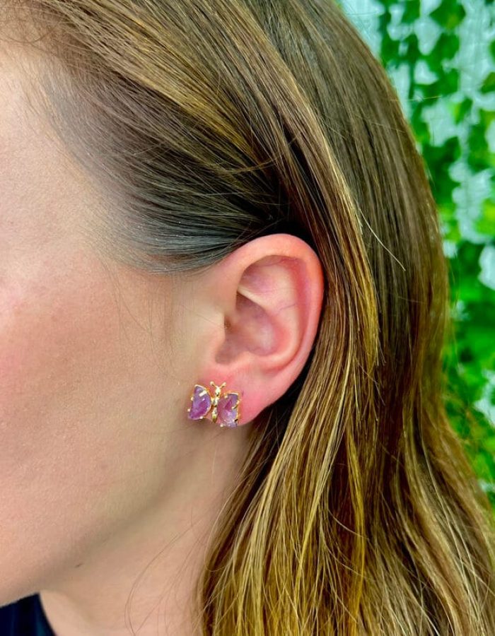 Amethyst Butterfly Stud Earrings