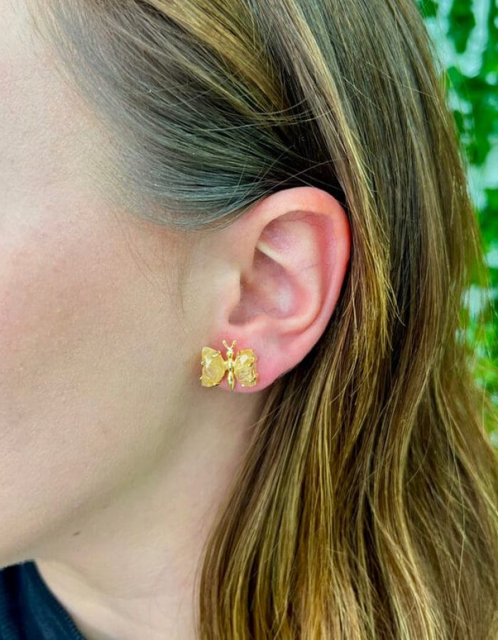 Rutilated Quartz Butterfly Stud Earrings