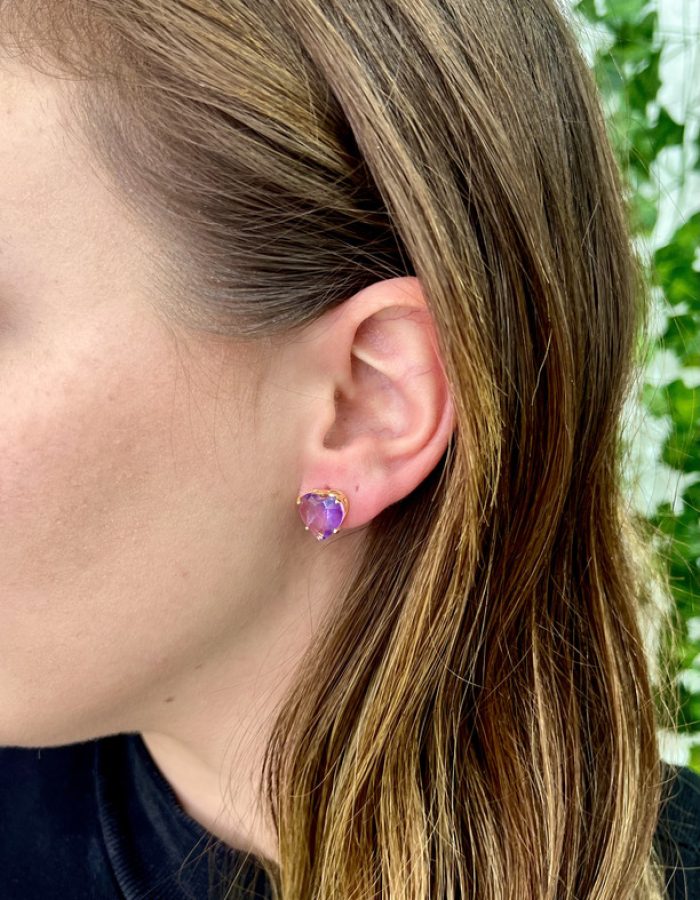Faceted Amethyst Heart Earrings