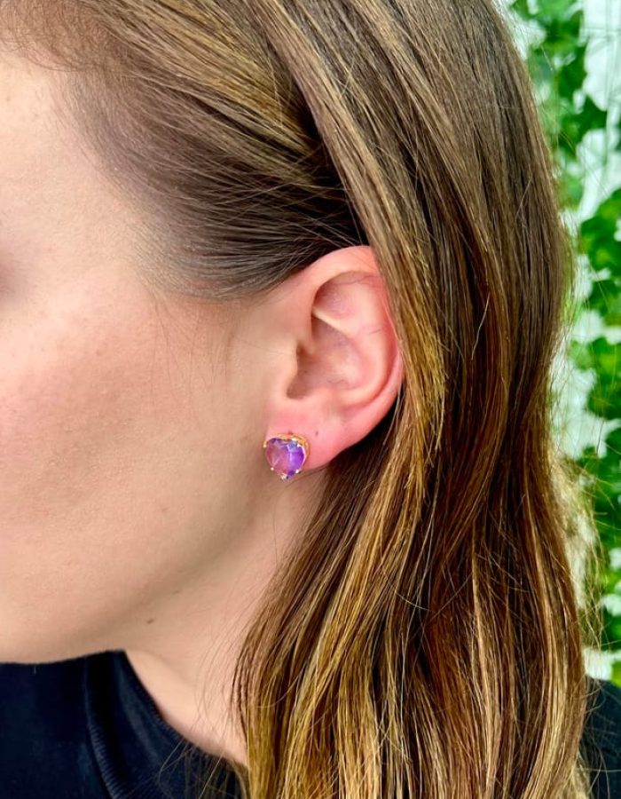 Faceted Amethyst Heart Earrings