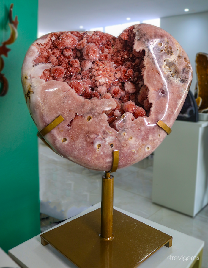 Pink Amethyst Heart on Metal Stand